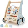 RELAX4LIFE Carrello Primi Passi in Legno e Centro Attività Montessori 2 in 1 - con Pannello 7 Giochi, Base Larga 31cm Anti O, Vano Portaoggetti, per Bambini 6-36 Mesi