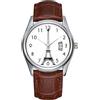 SKOEN Orologio da polso da uomo, casual, impermeabile, al quarzo, con data, classico, in pelle marrone, orologio da polso di Parigi, Marrone, Commerciale