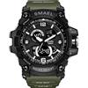 Generic SMAEL 1617C Orologio militare da uomo, digitale, doppio fuso orario, LED, al quarzo, resistente agli urti, Verde militare