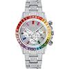 ICEDIAMOND 3-Eye Iced Out CZ Diamond Orologio al quarzo con visualizzazione del calendario mensile settimanale, orologio con quadrante rotondo Bling Zirconia per uomo (Rainbow-White)