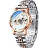 FORSINING Orologio meccanico automatico da donna, con cinturino in acciaio inossidabile color oro rosa, quadrante scheletrato, elegante orologio da polso da donna, 88302, Bracciale
