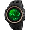 SKMEI Orologio sportivo digitale da uomo, impermeabile fino a 50 m, a LED, militare, multifunzione, cronometro, conto alla rovescia, data e allarme automatico, Nero-marrone., Cronografo, digitale