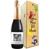 Bottle-Up Regalo festa del papà - Prosecco DOC personalizzato e cassa legno - Idea regalo uomo, festa del Nonno, compleanno papà (Mani, Foto e dedica)