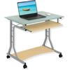 Techly 305687 Scrivania per PC Compatta in Metallo e Vetro con Ruote Ciliegio Chiaro