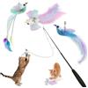 MSLSOZ Set di 3 bastoncini per gatti, canna da pesca sostituibile, in diverse forme, giocattolo con piume per gatti dotato di campana, e asta telescopica, perfetto per giocare, esercitare e interagire