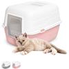 Paluplus Box Lettiera per Gatti Chiusa, Misura 48x38x32 cm, con coperchio apribile e porta basculante, Toilette gatti con filtro assorbi odori ai carboni attivi -314 (Rosa) - C