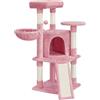 Soberine Tiragraffi per Gatti Alto 106 cm Albero per Gatti Multilivello in Peluche con 2 Trespoli 1 Grotta 1 Cestino 5 Pali in Sisal e 1 Pompon Rosa