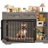 FirFurd 120cm Gabbia per Cani con 2 Porte, Kennel Cane Medio con 2 Cassetti e 2 Scomparti Aperti, Cuccia in Stile Mobili con Stoccaggio in Metallo e Legno, 120x60x87 cm (Colore Antico)
