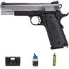 ECOMMUR Colt 1911 Ported (argento e nero) | Pistola semiautomatica Airsoft calibro 6 mm + bombola Green Gas + valigetta in PVC + caricatore (potenza: 0,9 joule)
