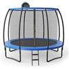 KOMFOTTEU Trampolino da giardino rotondo con rete di sicurezza e copertura per bordi per bambini e adulti, blu + nero