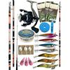 kolpo combo da pesca dalla barca PROFESSIONALE con canna telescopica + mulinello + filo + 3 lenze pronte sabiki + 3 piombi + 3 montature 3 ami + lenza professionale con ami + 7 totanare seppie totani