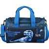 minimutz Borsa sportiva con nome, motivo: dinosauro T-Rex Dino, personalizzabile e stampa nel colore desiderato, borsa da viaggio per ragazzi, Blu, ca. 8 Liter