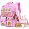 Generico Capybara Backpack Cute Kawaii Backpack 3Pcs Set with Lunch Bag and Pencil Case, Keychain, Funny Going Out Cartoon Bag (Pink)