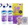FEI FAN Detergente, VETRI Con EXTRA PROFUMO. Senza Aloni, Asciuga Rapido, Freschezza Quotidiana 580ml (6 Trigger) + Panno In Lattice SOFT, Formato 30x30 + 100pz Guanti HDPE Monouso