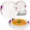 MamboCat Viola Servizio da tavola 12 pezzi, stoviglie in porcellana con decorazione floreale per 6 persone, 6 piatti fondi e 6 piatti piani per colazione, pranzo e pane cena