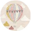 RugVista Balloon Ride, Tappeto per bambini, Moderni Bambini, Ø 150 cm, Rotonda, Pelo medio, Cameretta, Lavabile solo a secco, Senza sostanze chimiche pericolose, Beige/Rosa