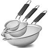 Fancymay Set di 3 filtri a maglia fine in acciaio inox per cucina, setaccio a filo con manico isolato, colino da cucina, scolapasta
