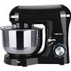 Necchi Impastatrice NKSM1518, Impastatrice planetaria 1400W, Ciotola in acciaio da 5,5 L con coperchio trasparente, 6 velocità + funzione pulse, Base in ABS, Ingranaggi in metallo