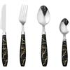 Generic Set da 24 posate con manico in marmo, set da cucina argenteria stoviglie principale in acciaio inox coltello e forchetta cucchiaio bistecca commerciale caffè western stoviglie (nero)
