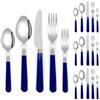 Generic Manico in Plastica Spessa Cucina Acciaio Inox Argenteria Stoviglie Posate Set Bistecca Coltello Forchetta Cucchiaio Da Tè (Blu,20 pezzi)