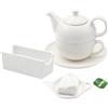 LEONARDO LUXURY HOME DESIGN Kit 3 Pezzi Porcellana Bianca Tazza Teiera Egoist 400 ml Porta Bustine Esaurite The Servizio Elegante Idea Regalo (Tazza+Porta Bustine+Porta Bustine Esaurite)