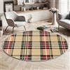 MIATCENRT Tappeto Salotto Rotondo Pelo Corto, 3D Classico Scozzese Minimalista Stampa Grandi Antiscivolo Tondo Moquette, Bambini Camera,Cucina,Domestica Decor Tappeti, 80cm, Marrone rossastro