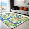 Generico Art Tappeto da Soggiorno 60x90 cm Mappa Della Città Dei Cartoni Animati Tappeti per Soggiorno Camera da Letto Sala da Pranzo Corridoio, Tappeto Rettangolare Lavabile in Lavatrice, Verde