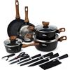 La Moustache - Batteria di Pentole e Padelle in Alluminio con Antiaderente | 8 Pezzi Callao + 5 Coltelli in Acciaio Inossidabile con Pelapatate e Forbici per Tutte le Cucine, Inclusa l'Induzione
