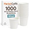 marketcaffe 1000 Bicchieri in Plastica da Caffè 80 ml Bianchi - Set di 1000, Bianchi, Monouso, Resistenti e Pratici, Ideali per Uffici, Feste e Uso Quotidiano