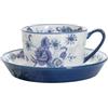 London Pottery Set da tè pomeridiano in porcellana, tazze e piattino, con teiera, zuccheriera, barattolo per latte, supporto per dessert per matrimoni e feste (tazza e piattino con rosa blu, 300 ml)
