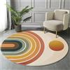 GDJSMIN Tappeto Motivo Arcobaleno Retrò 60Cm, Rotondo A Pelo Lungo, Con Linee Geometriche, Lavabile, Cerchio Extra Morbido,Per Camera Da Letto,Sala Da Pranzo,Cameretta Dei Bambini,Crema