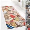 Floordirekt Tappeto passatoia con motivo, fatto su misura, per cucina, corridoio e soggiorno, ornamento vintage a griglia orientale (80 x 500 cm, Tesoro)