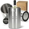 elasto PROMOTION FOR LIFE Chill - Refrigeratore per bottiglie personalizzato, a doppia parete, in acciaio inox, per vino, spumante, champagne e birra, regalo per gli amanti del vino, amici, genitori, ecc., colore: argento