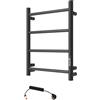 Elna-Service Scaldasalviette elettrico nero, 510 x 400 mm, 45 W, riscaldamento a risparmio energetico, con termostato e timer, IP44, montaggio a parete, compatto e moderno per bagno e hotel