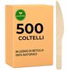ecodrinks - 500 Coltelli in Legno di Betulla - Biodegradabili e Compostabili - Design Rustico e Resistente - Per Feste, Eventi, Catering, Ristorazione, Uso Domestico - 16,5cm