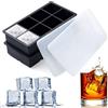 SLGOL Large Square Ice Cube vassoi - Slgol 2 pezzi Set vassoio in silicone senza BPA, con coperchi in plastica per 8 cubi quadrati flessibile impilabile Easy Release congelatore stampi per whisky