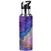 Mexpekil Borraccia termica da 600 ml con inchiostro viola dorato e marmo, con coperchio con cannuccia, in acciaio inox, a prova di perdite, per viaggi, sport, corsa, ciclismo, escursionismo