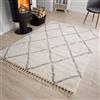 TAPISO Versay Fringes Tappeto Soggiorno Frange Pelo Lungo Shaggy Degign Moderno Motivo Geometrico Boho Tonalità Crema Salotto Sala Camera Scendiletto Cameretta Oeko-Tex 120 x 170 cm