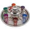 Horus Artesanía de Egipto Set da Tè Marocchino Tradizionale - Teiera in Alpaca 800 ml con Gambe, Vassoio da 32 cm e 6 Bicchieri Colorati - Servizio da Tè Artigianale Berbero