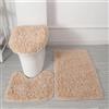 Generico Set di Tappeti da Bagno 3 Pezzi in Microfibra Morbida - Antiscivolo, Assorbente, Lavabile in Lavatrice, Tappetino Shaggy, Contorno WC e Copriasse (marrone chiaro)