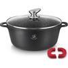 Royal Swiss Pentola, 40 cm, nero, 19,5 l, rivestimento in marmo, coperchio in vetro, adatto per induzione e forno, alluminio pressofuso, manici in silicone rimovibili