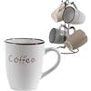 MA MAISON Set 4 Tazze Mug 360 ml con Scritta Coffee e Stand in Metallo - Tazza da Caffè Grande, Cappuccino e Colazione - Tazze in Porcellana Resistente Colori Moderni