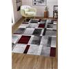 oKu-Tex Tappeto da soggiorno [160 x 230 cm), morbido pelo corto, grigio a quadretti rossi, tappeto grigio per il soggiorno, Carpet Living Room, design geometrico patchwork, marchio tedesco