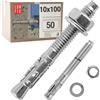 Lun Fix Tasselli Muro 10x100 mm, 50 Pezzi Acciaio Zincato, Bulloni Espansione per Calcestruzzo e Cemento Armato, Tassello Ancorante con Dado e Rondella, Ideale per Pergola, Cancello, Recinzione, Lun Fix