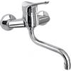 Yellowshop - Miscelatore lavello cucina rubinetteria lEIRA canna alta, doccetta estraibile, a muro, canna bassa in ottone cromato flessibile inox Made in Italy (Muro canna lunga)