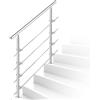 Ikodm Ringhiera per Scale Acciaio Inox, Corrimano in Acciaio Inox Spazzolato 120cm 4traverse Interno Esterno Ø 42 mm, Argento (L1200mm H:1065mm)