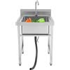 JUUTALK Lavello singolo indipendente in acciaio inox, con 1 vasca, per garage, ristorante, cucina, 60 x 60 x 93 cm
