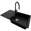 PRIMAGRAN Lavandino da Cucina Nero 90x50cm, Lavello in Granito a 1 vasca + Rubinetto 40x20cm + Set di accessori, Lavabo da Cucina Incasso al Mobile 60cm - Ibiza S059