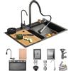 OMGMTSTORE 75x50CM Cascata Lavandino Cucina Lavello A Vasca Singola In Acciaio Inox Montato Su Top Lavello Nanorivestito Grigio Nero Lavandino Cucina Multifunzione Con Rubinetto Estraibile 3 In 1