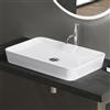 doporro Lavabo da Appoggio, Lavandino Bagno 60x40x9cm, Lavabo da Minerale Fuso Colossum815, Bianco Lucido